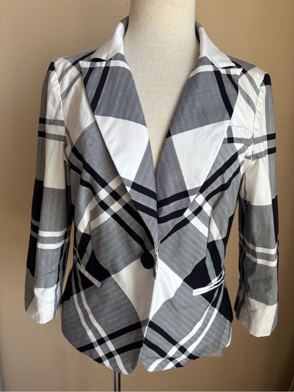 Sandro Sport Black White Plaid Blazer Jacket Size M